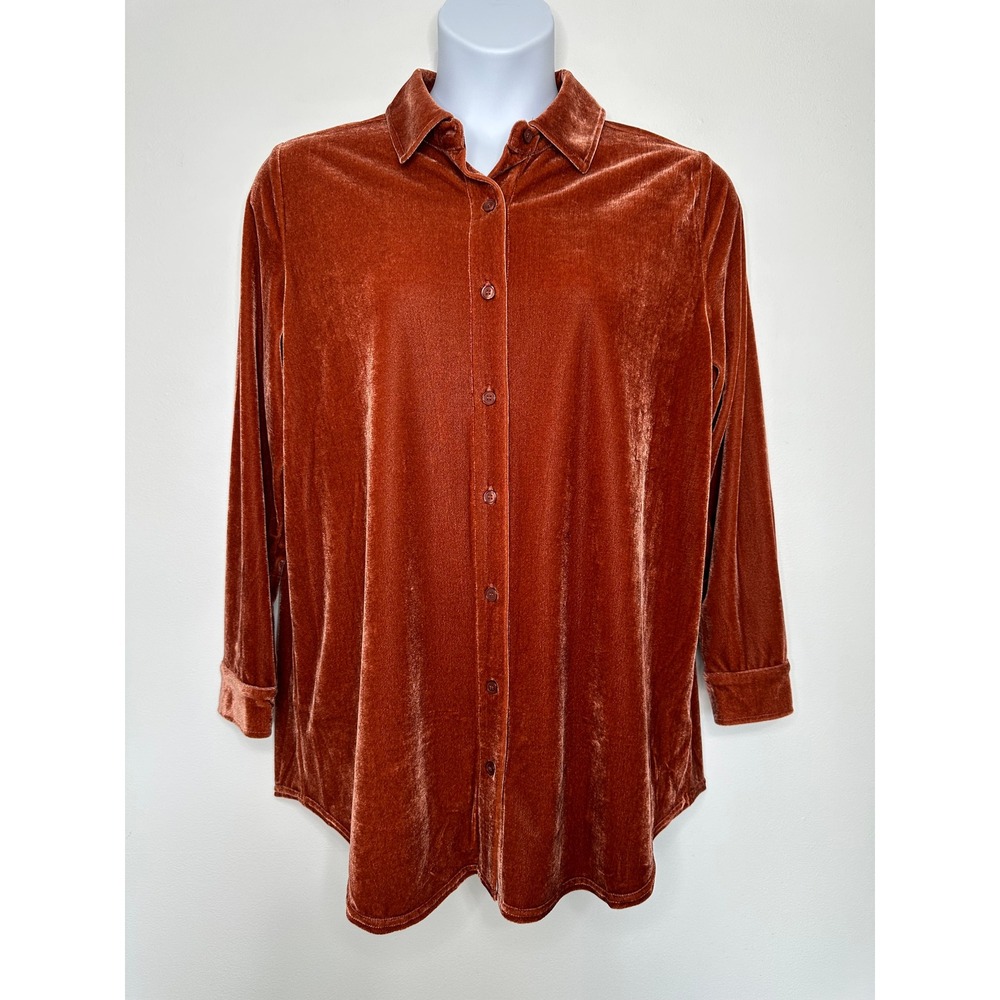 Soft Surroundings Velvet Boyfriend Button up Shirt size L Terracotta  Office
